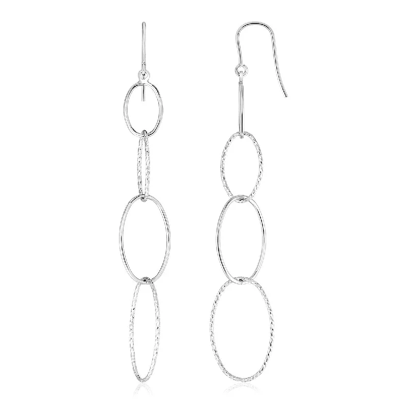 Sterling Silver Polished and Textured Interlocking Dangle Earrings