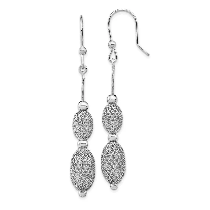 Sterling Silver Rhodium-plated Beaded Dangle Earrings (L-66 mm, W-9.5 mm)