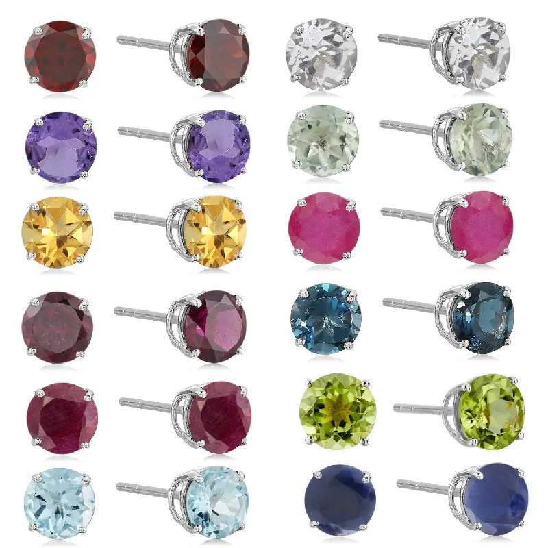 Sterling Silver Round 6mm Gemstone Birthstone Stud Earrings