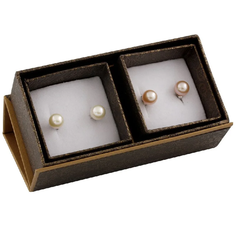 Sterling Silver Round Pearl Stud Earrings (8-9mm)