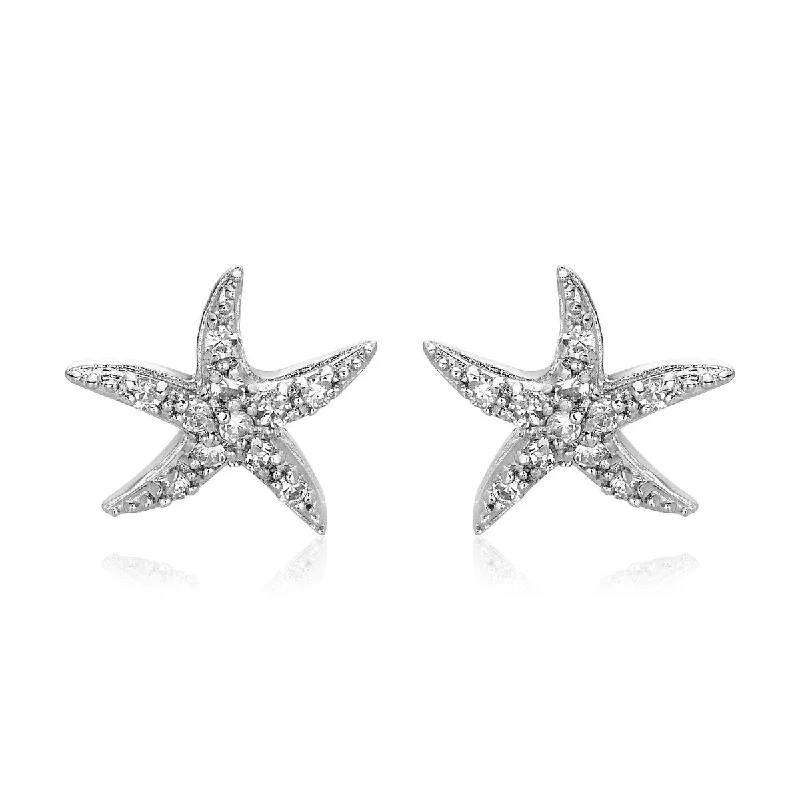 Sterling Silver Starfish Earrings with Cubic Zirconias