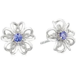 Sterling Silver Tanzanite flower Stud Earrings - Blue