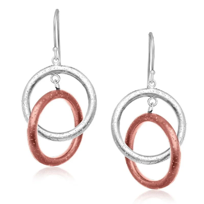 Sterling Silver with Rose Tone Rings Interlaced Earrings