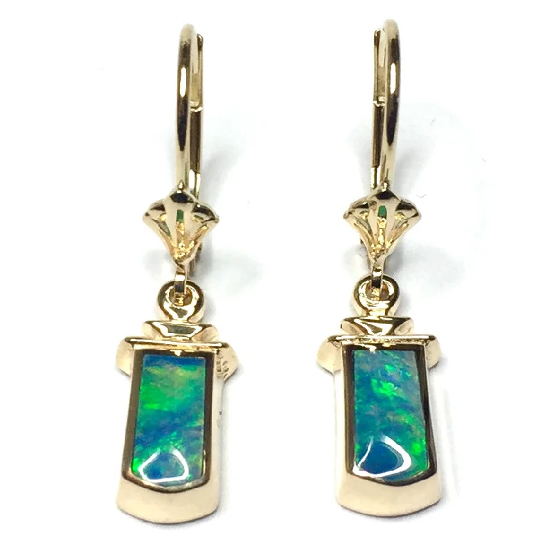 Opal Earrings Geometric Inlaid Design Lever Backs