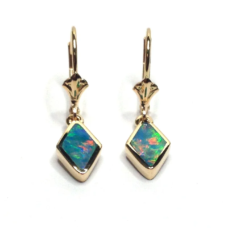 Opal Earrings Diamond Shape Inlaid Design Lever Backs