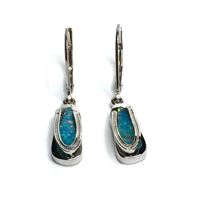 Opal Earrings Sandal Inlaid Design Lever Backs