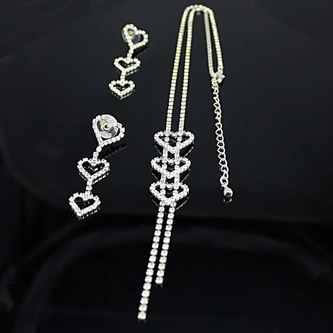 Taryn: Swarovski Crystal 3 Heart Lariat Necklace & Earrings Set