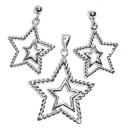 Ursa: Cable Twist 925 Silver Dangling Star Pendant & Earrings Set