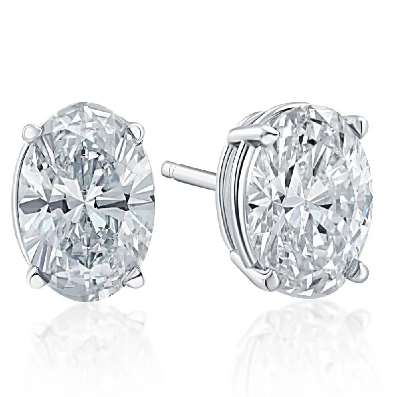 VVS 2 Ct Oval Moissanite Studs 14k White Gold Earrings