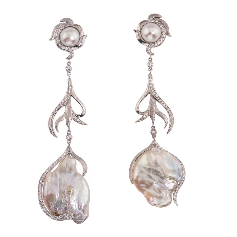 Women's White Gold, Exotic Pearl and Diamond Earrings