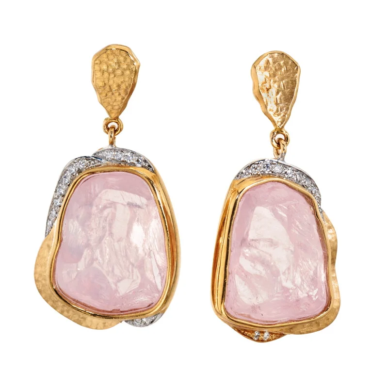 Women’s Cleaved Rose Quartz and Diamond Earrings