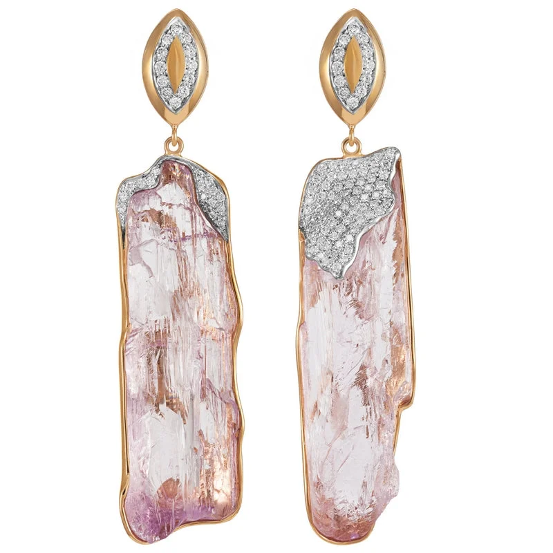 Women’s Raw Kunzite and Diamond Earrings