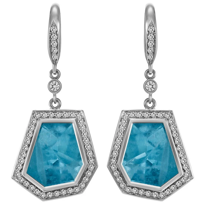 Women's Aquamarine and Diamond Halo Earrings