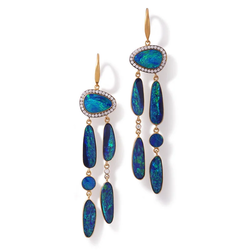 Women's Australian Black Opal Doublet and Diamond Earrings