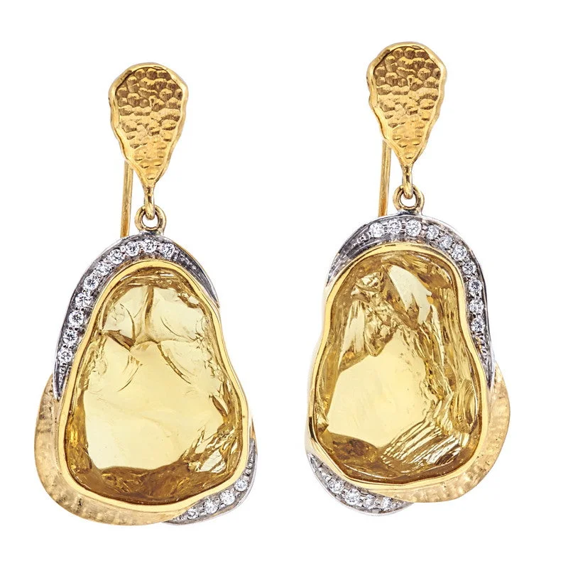 Women's Cleaved Citrine and Diamond Earrings