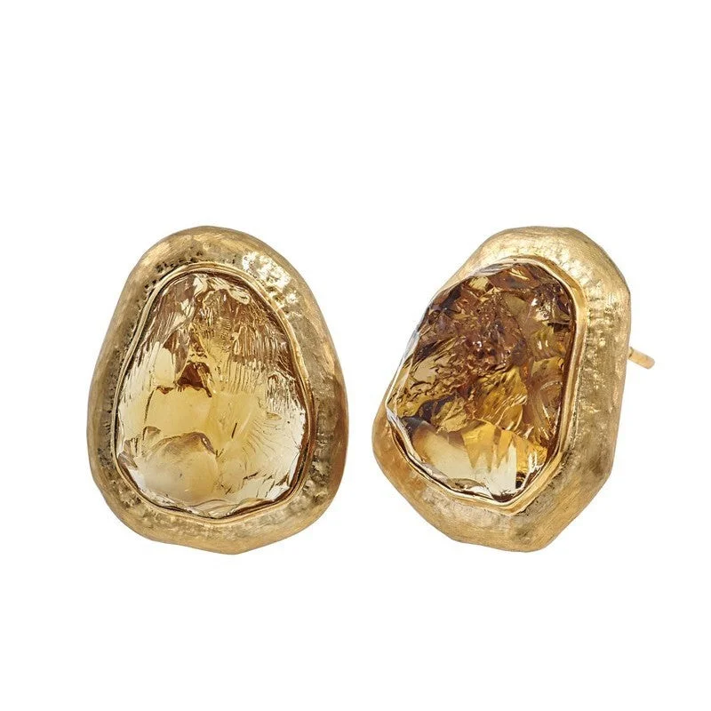 Women's Cleaved Citrine Button Earrings