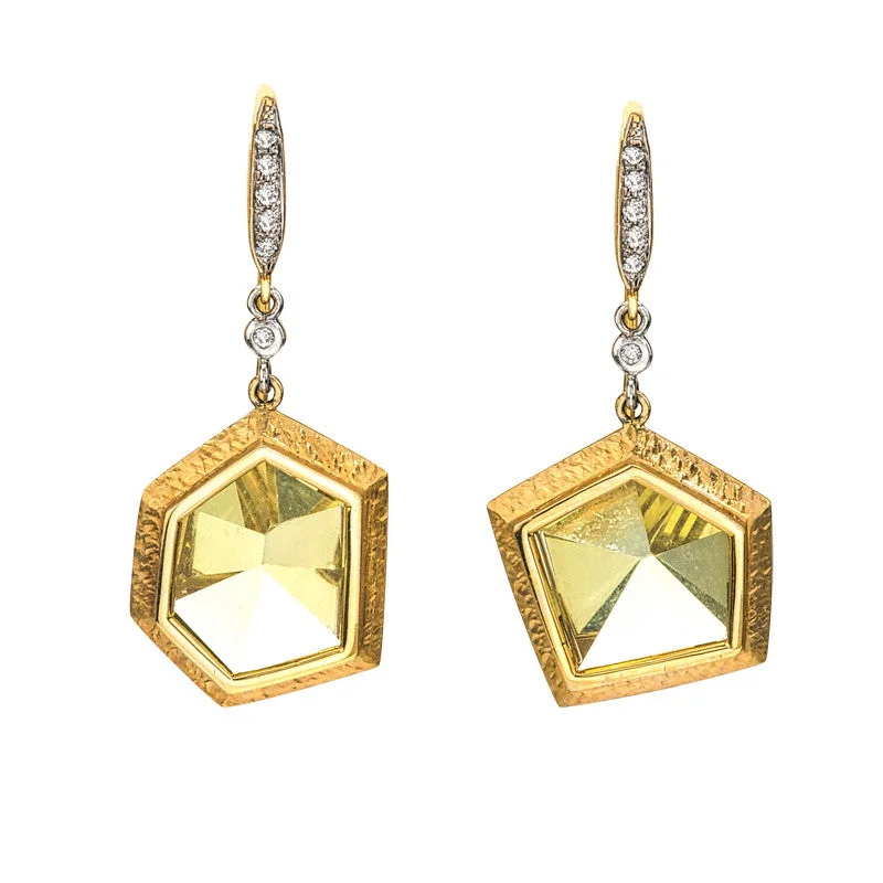 Women's Hammered Lemon Quartz Mirror Mirror Earrings