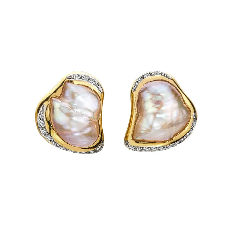 Women's Yellow Gold, Freshwater Pearl and Diamond Earrings