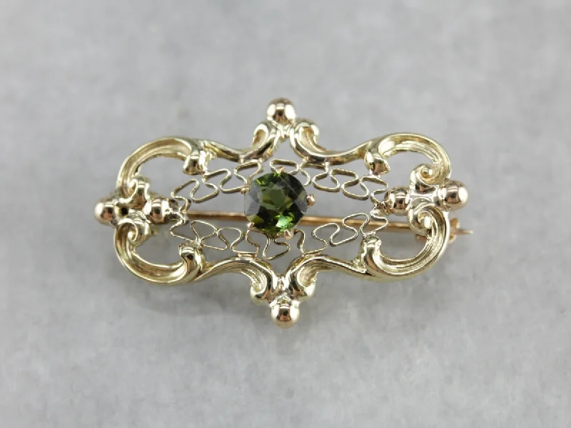 Antique Green Tourmaline Brooch