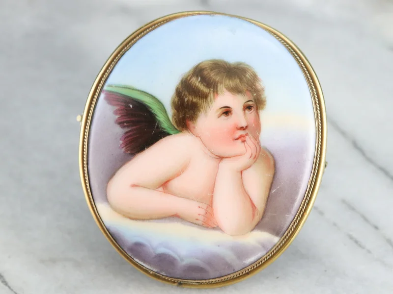 Antique Painted Porcelain Brooch