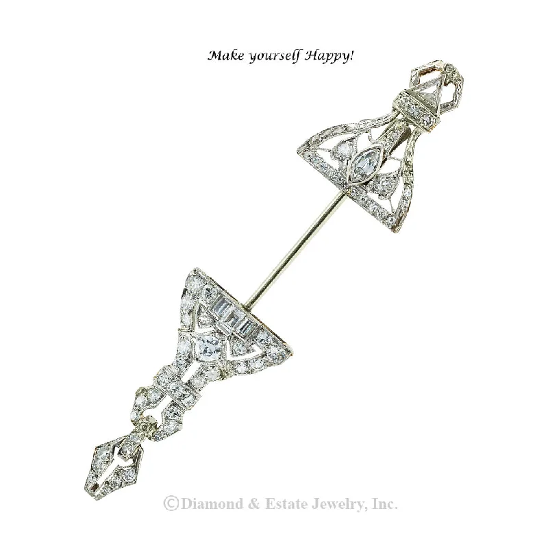 Art Deco Jabot Diamond Platinum Brooch