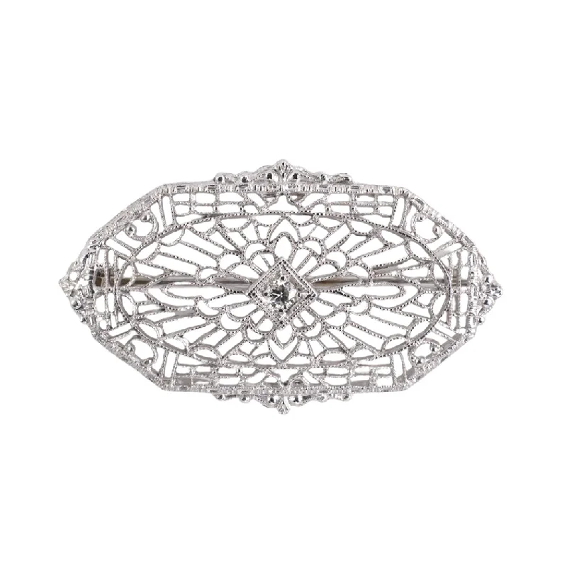 Art Deco Diamond & Platinum Filigree Wide Pin