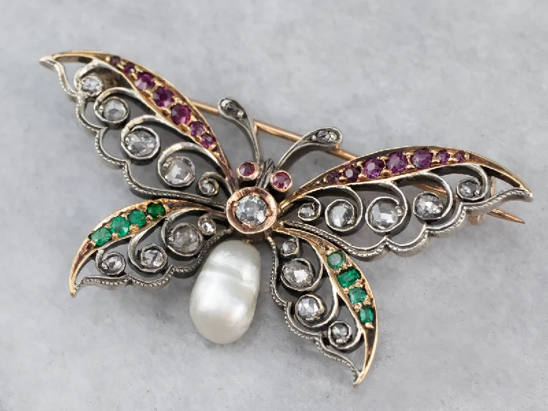 Art Nouveau Gemstone Butterfly Brooch