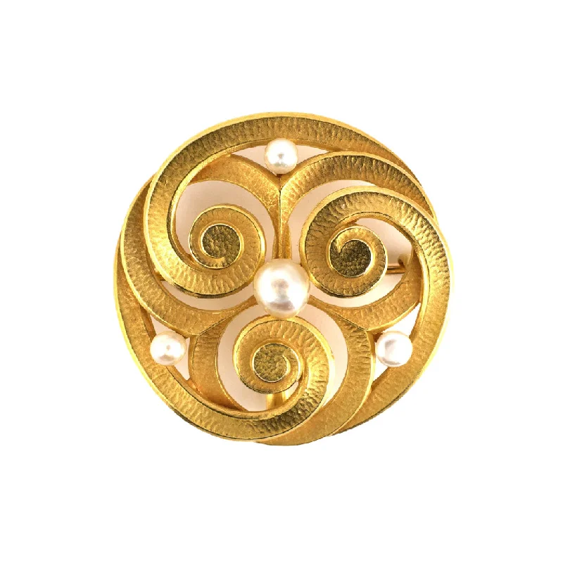 Art Nouveau Pearl & Gold Swirl Pin