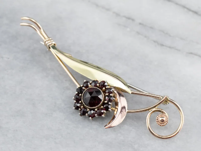 Botanical Mixed Metal Garnet Brooch