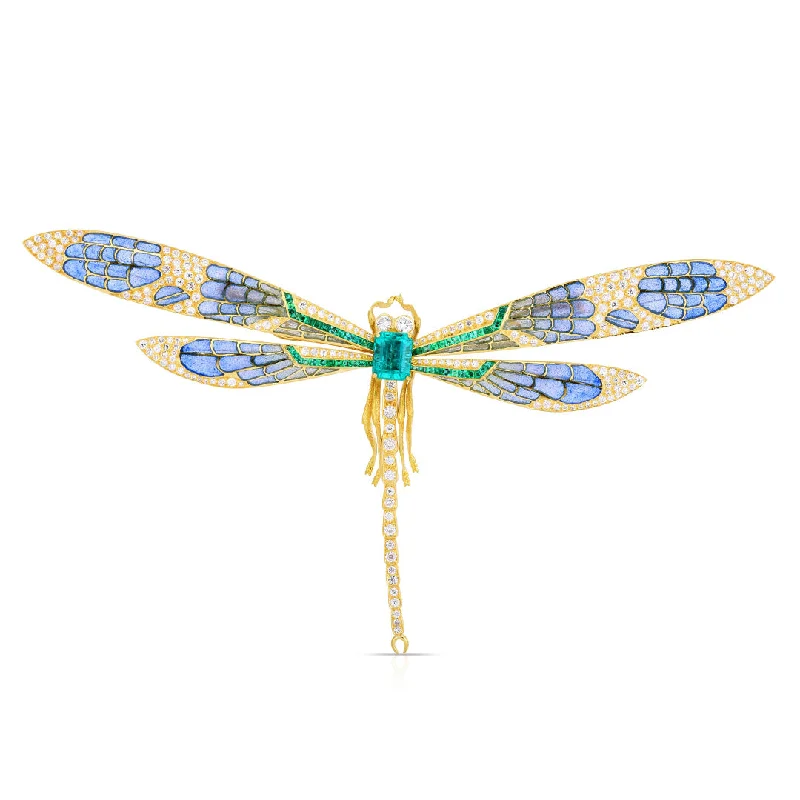 Plique-à-Jour Emerald & Diamond Dragonfly