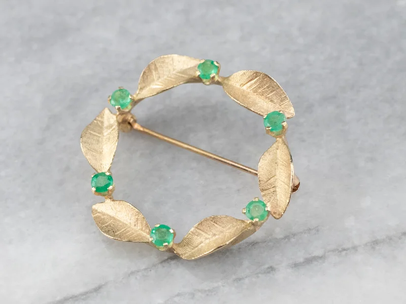 Emerald Gold Wreath Brooch