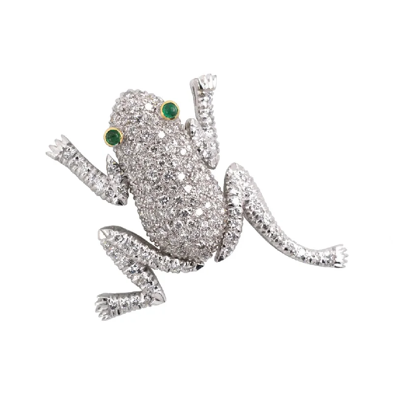 Pavé Diamond & Emerald Frog Pin