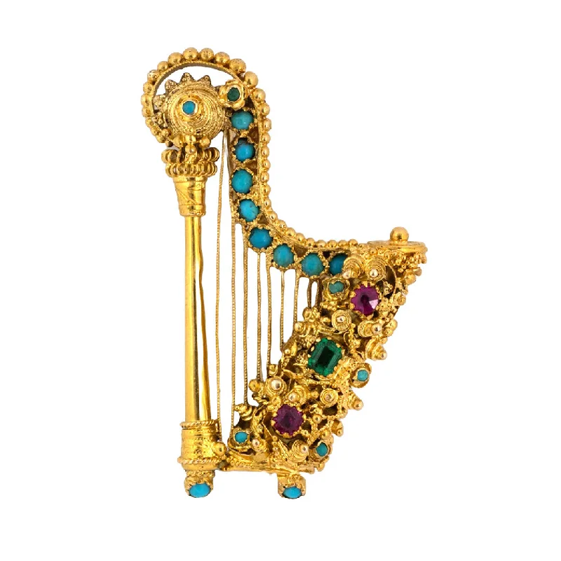 Multi-Gemstone Harp Locket Pin