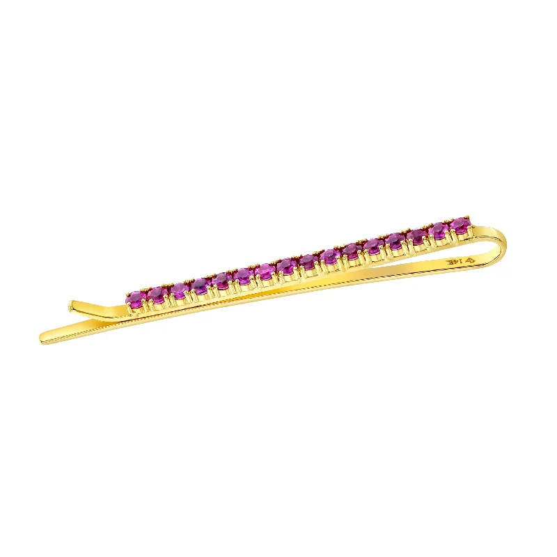 Pink Sapphire & Yellow Gold Hair Pin