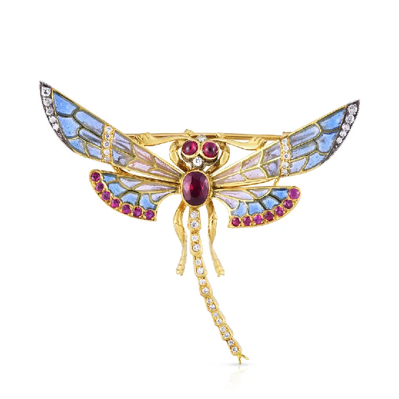 Plique-à-Jour Ruby & Diamond Dragonfly Brooch