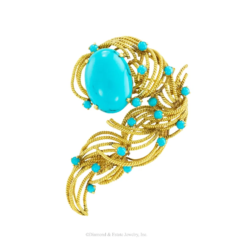 Turquoise Yellow Gold Brooch Pendant