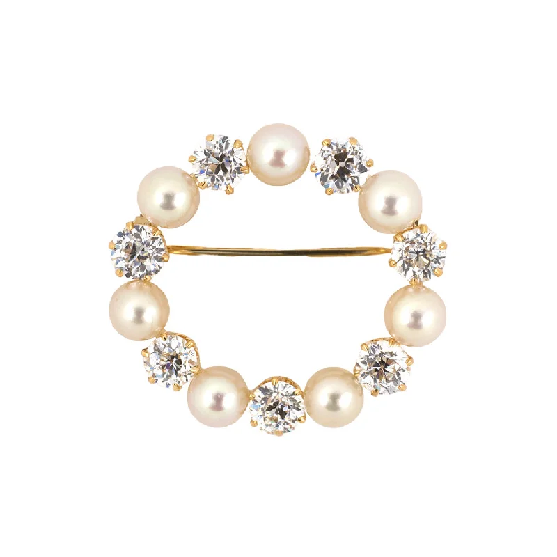 Victorian Natural Pearl & Diamond Oval Pin