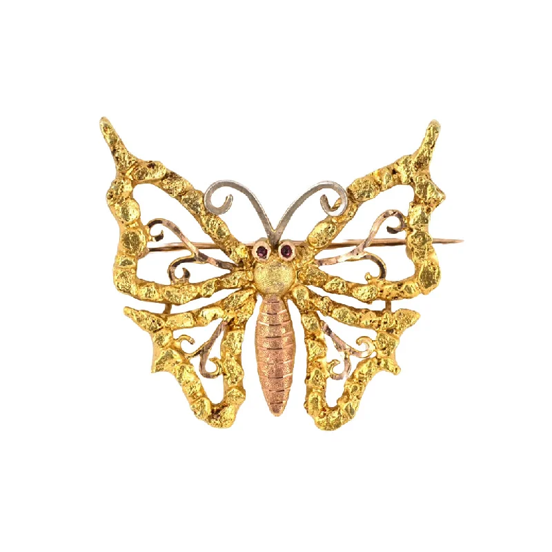 J. L. Sale Victorian Gold & Ruby Butterfly Pin