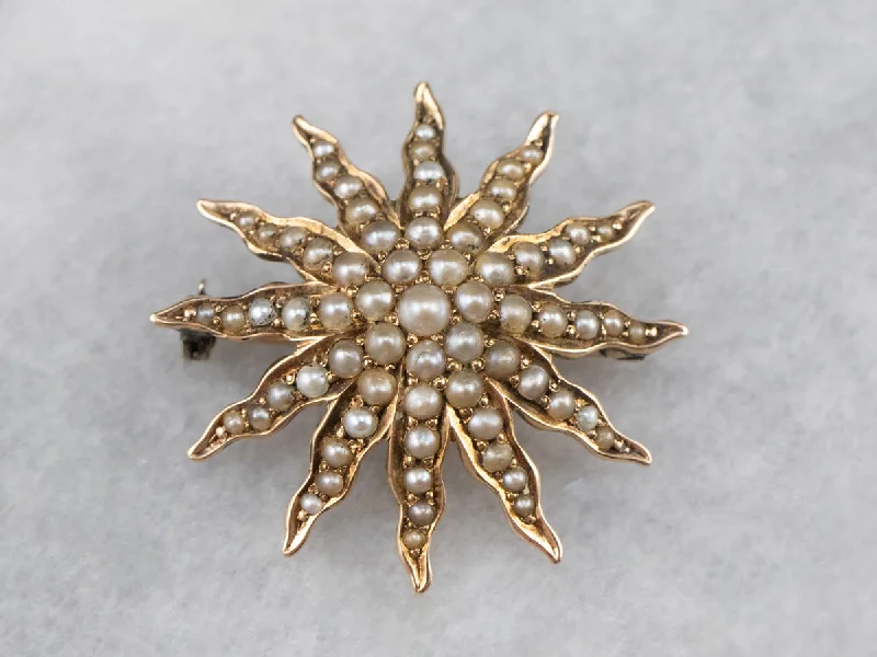 Victorian Seed Pearl Starburst Brooch Pendant