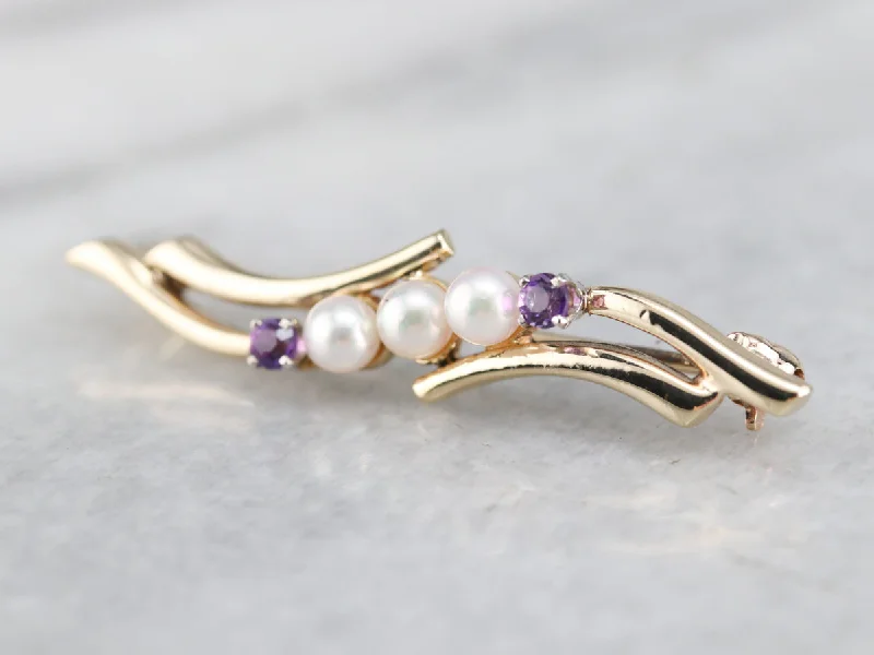 Vintage Pearl and Amethyst Brooch