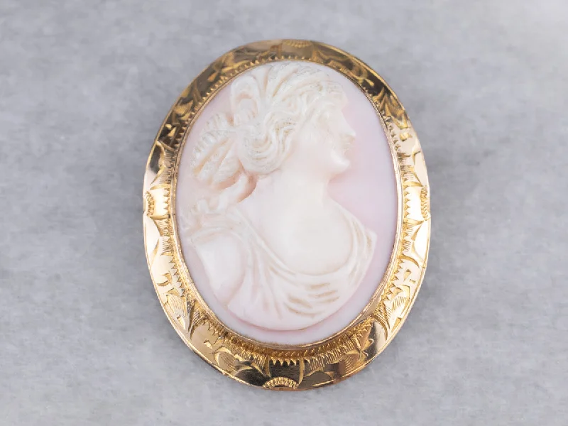 Vintage Pink Shell Cameo Brooch