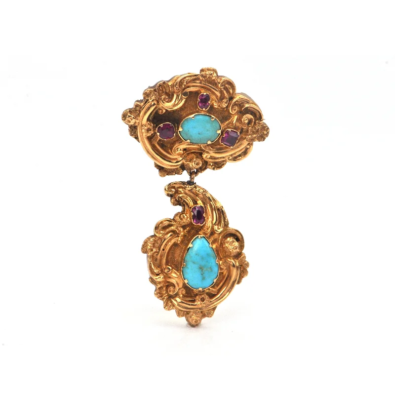 Vintage Turquoise and 0.53CT Ruby 18K Yellow Gold Pendant