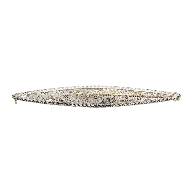 Edwardian Taylor & Co Platinum Floral Filigree Bar Pin